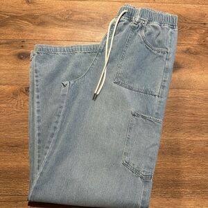 Madden NYC Light Wash Denim Drawstring Cargo Jeans